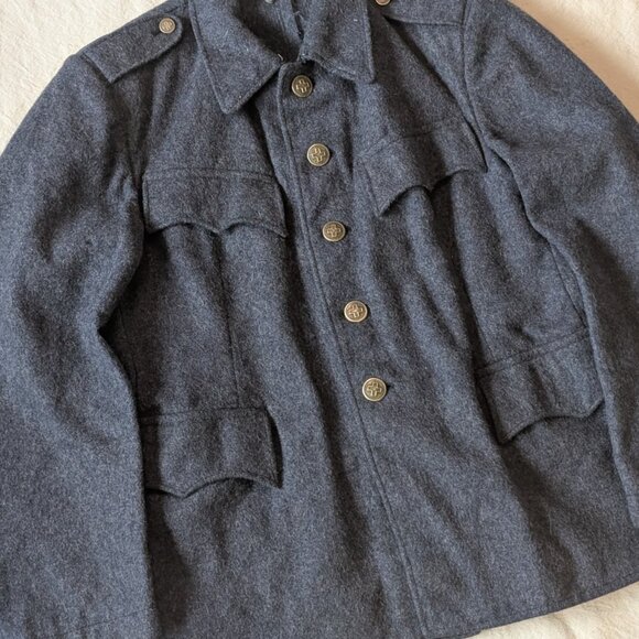 WWII 40s VTG Swiss Army Blue Wool Field Jacket Medium Pockets Militaria Heavy - Picture 1 of 10